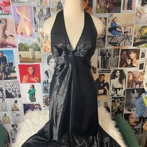 Vintage 70s Black Backless Prom Dress